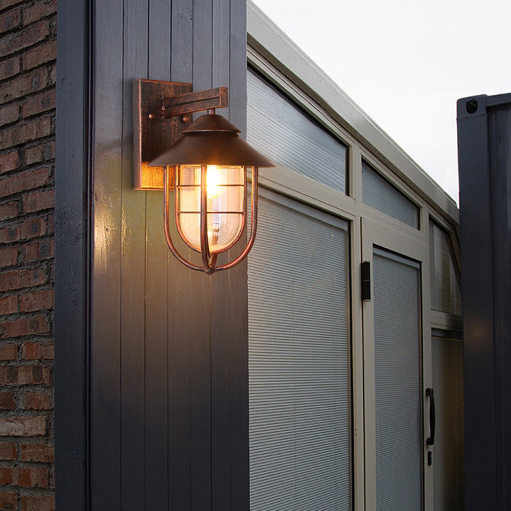 Caspian Lantern Exterior Wall Light With Clear Glass Shade And Protective Cage For Outdoors