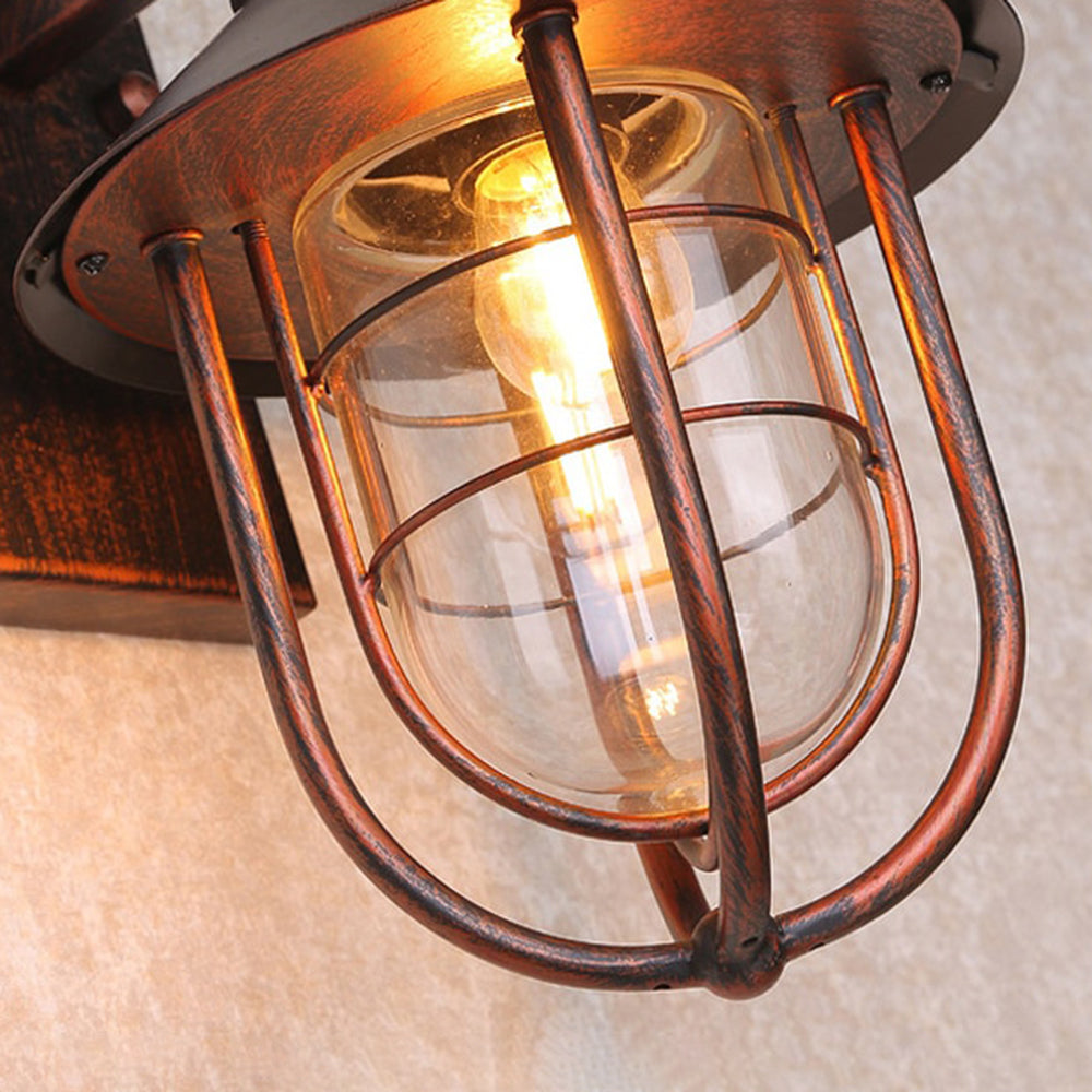 Caspian Lantern Exterior Wall Light With Clear Glass Shade And Protective Cage For Outdoors