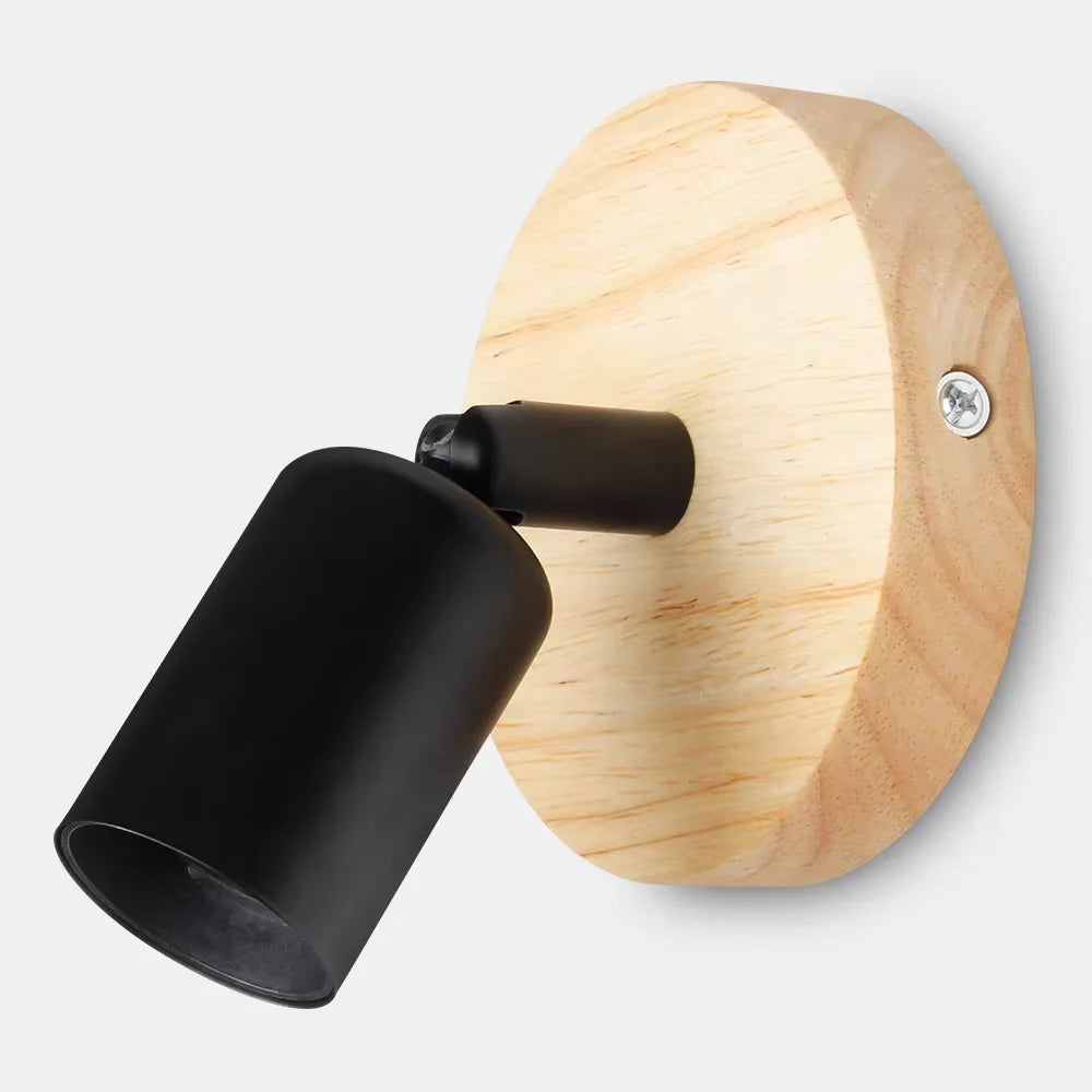 Adjustable Wooden and Metal Wall Sconce — Rotatable Shade, Surface-Mounted Light Fixture