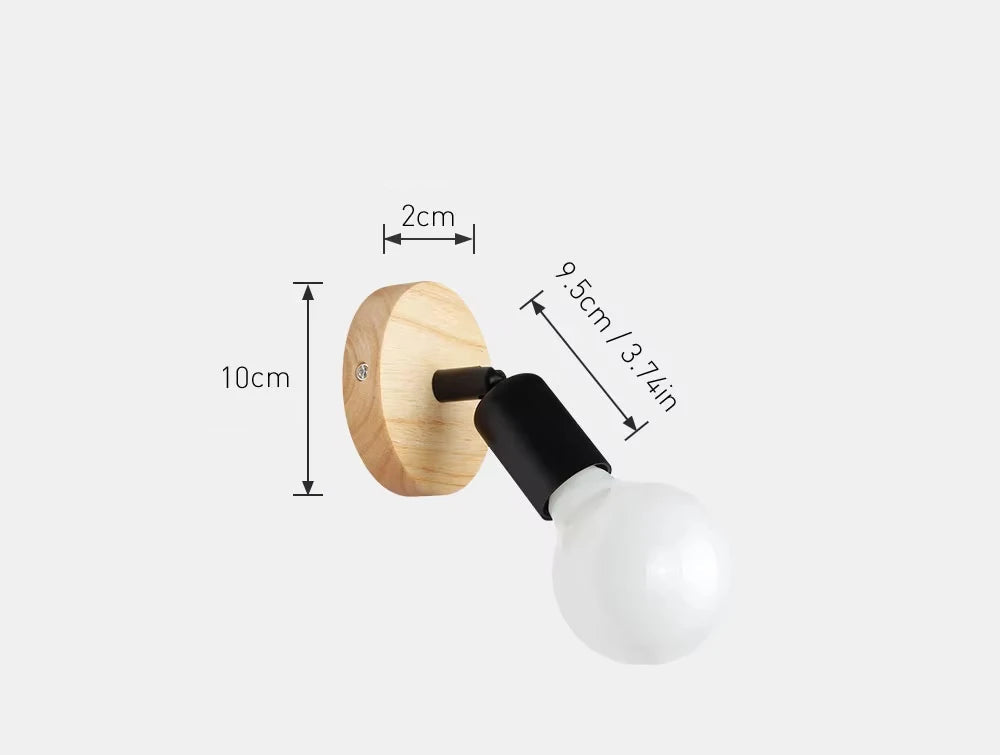 Adjustable Wooden and Metal Wall Sconce — Rotatable Shade, Surface-Mounted Light Fixture