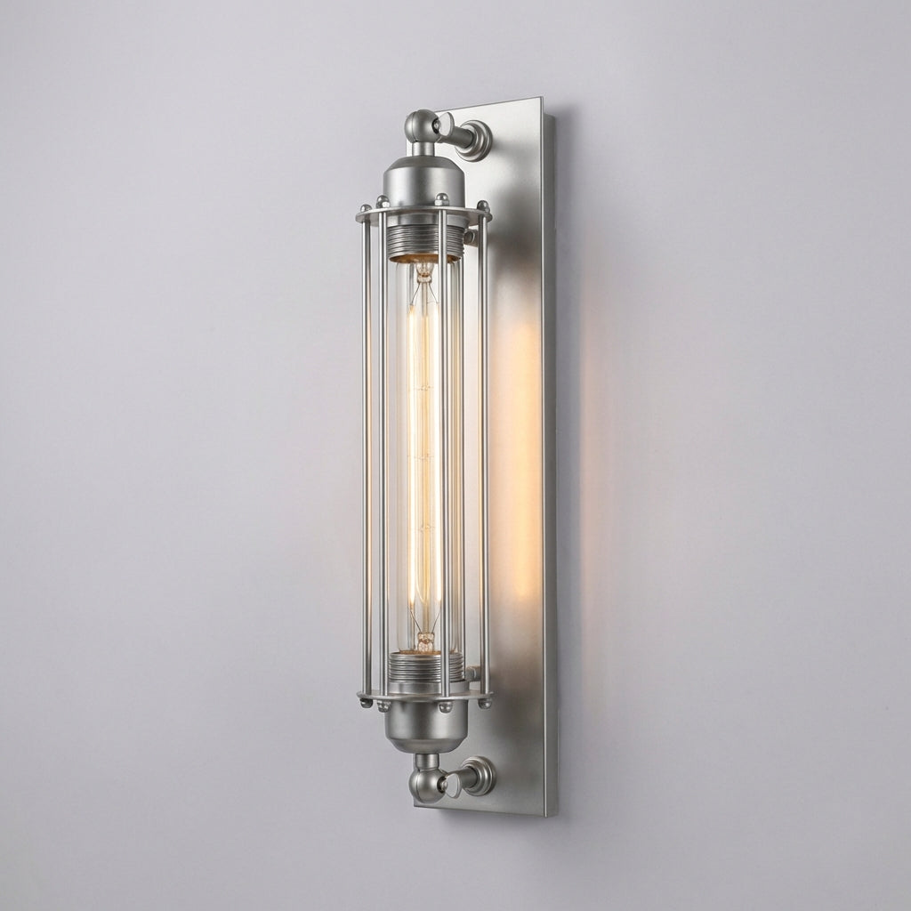 Industrial Black Wall Light With Glass Cage And LED Included