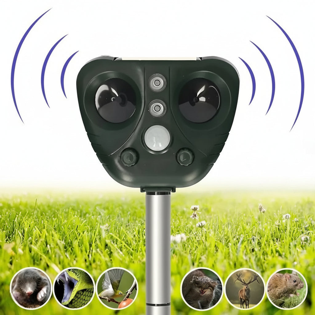 Solar Ultrasonic Animal Deterrent For Garden With 5 Modes And 9 Meter Range 13.5–45.5 kHz