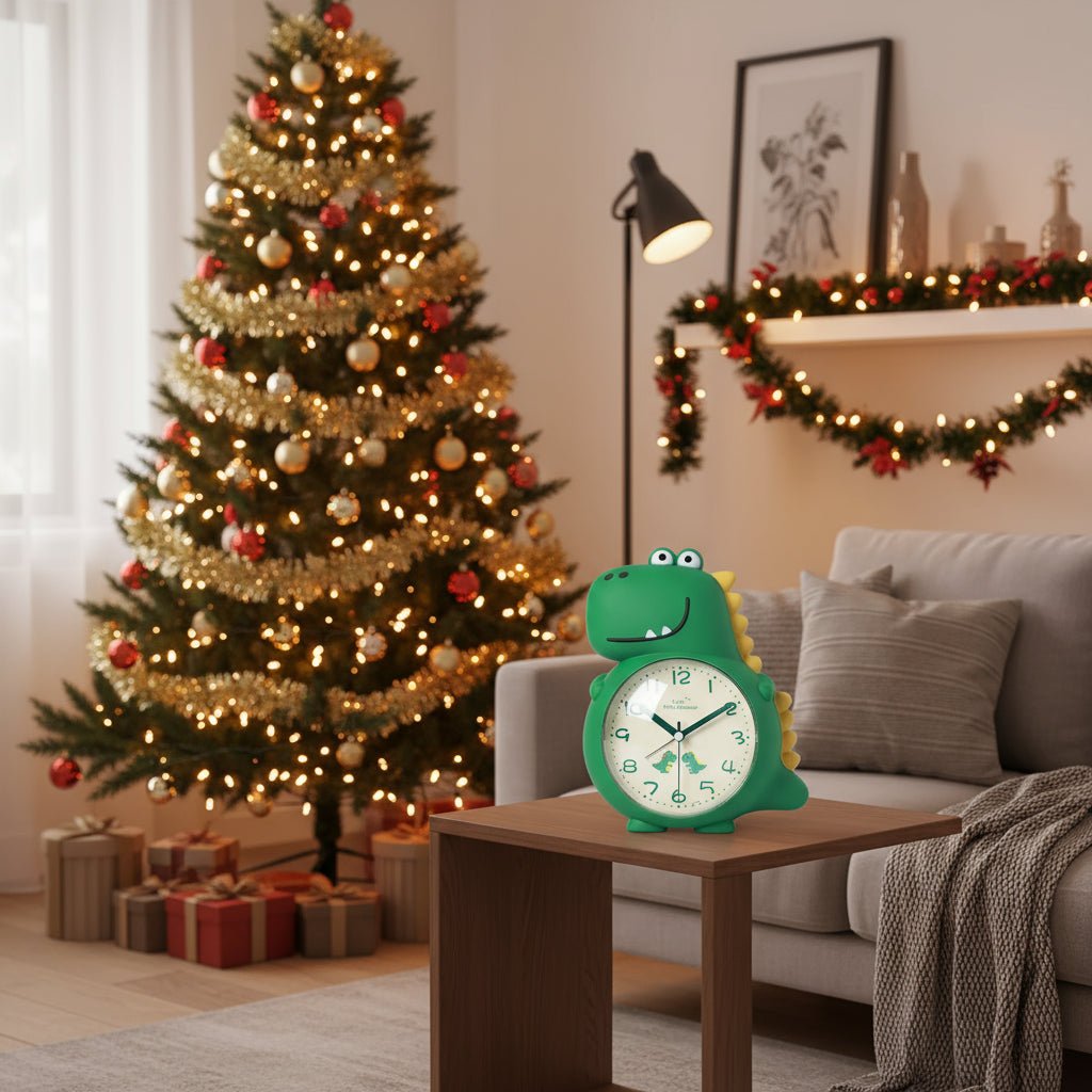 DinoRise Reloj despertador de dinosaurio — Luz de despertar suave, movimiento silencioso