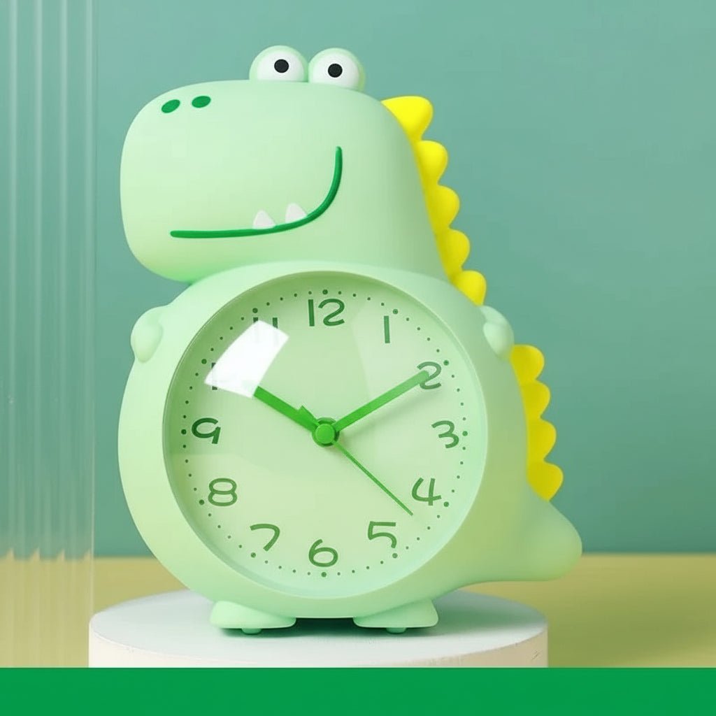 DinoRise Reloj despertador de dinosaurio — Luz de despertar suave, movimiento silencioso