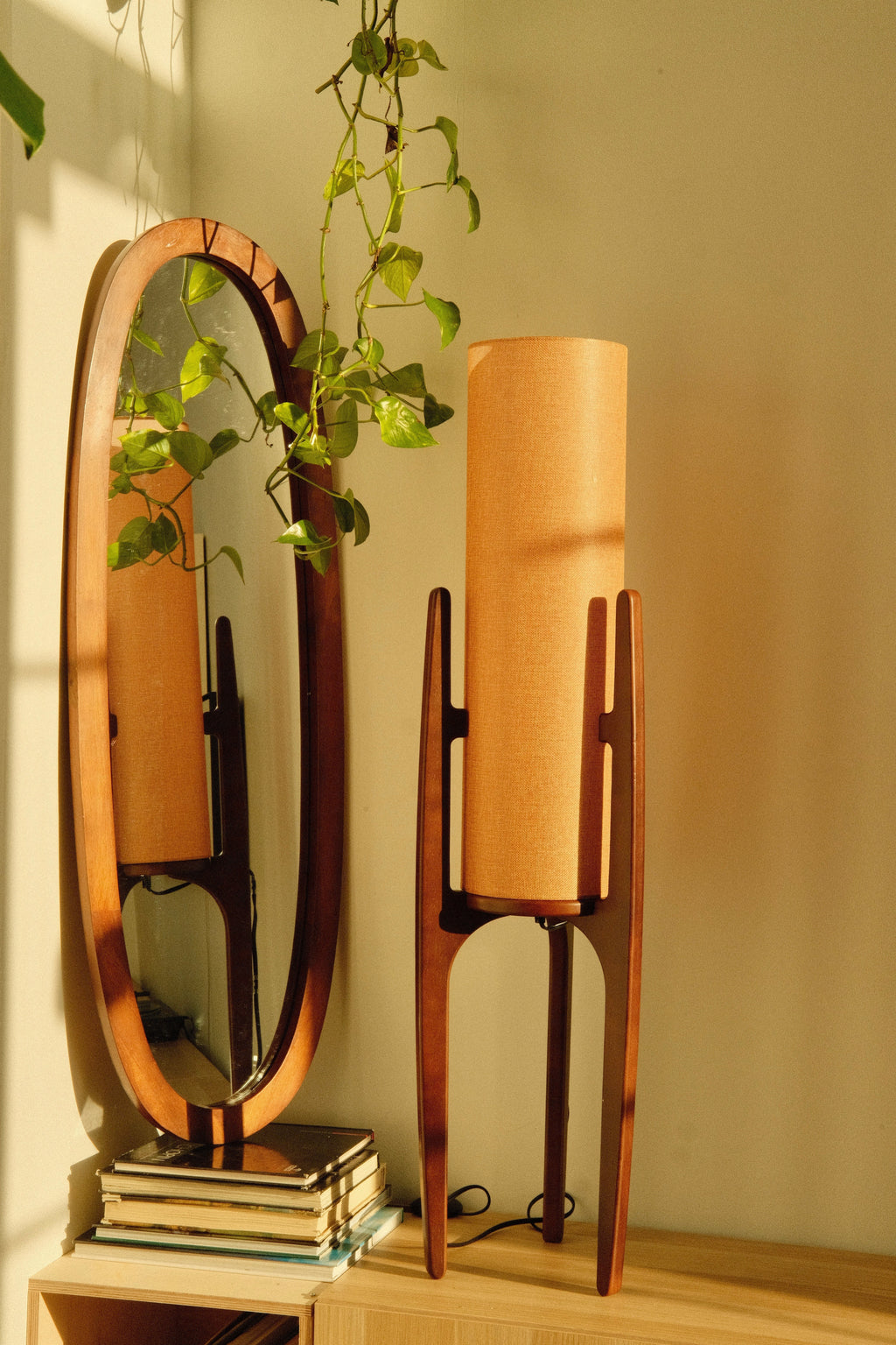 Serene Linen Shade Floor Lamp With Natural Wood Frame
