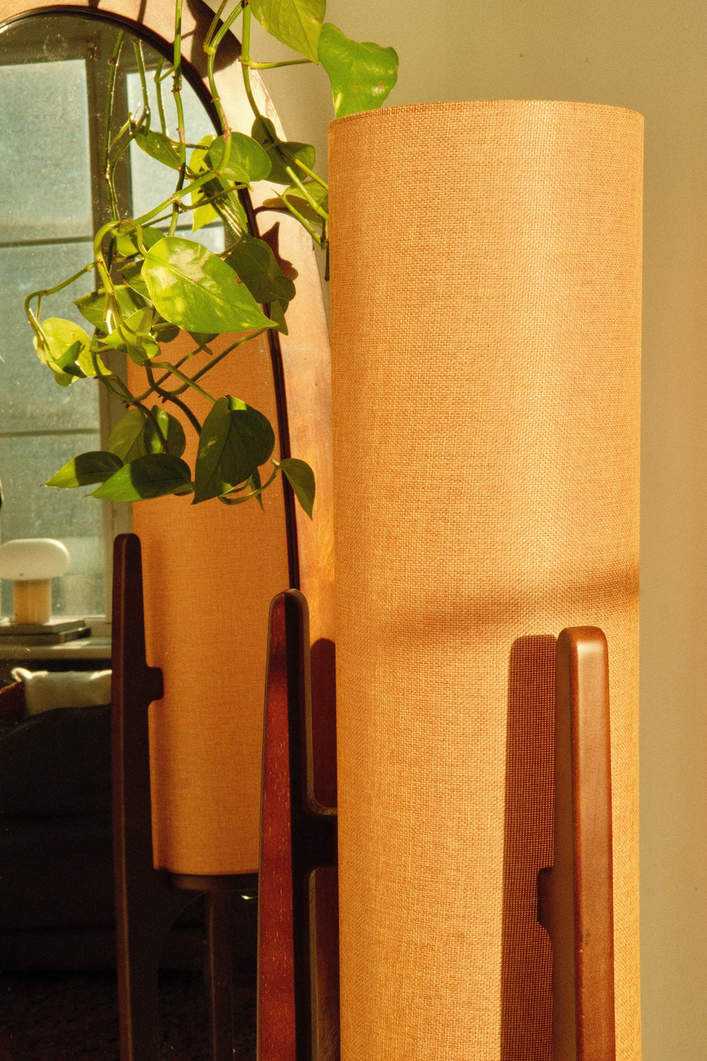 Serene Linen Shade Floor Lamp With Natural Wood Frame