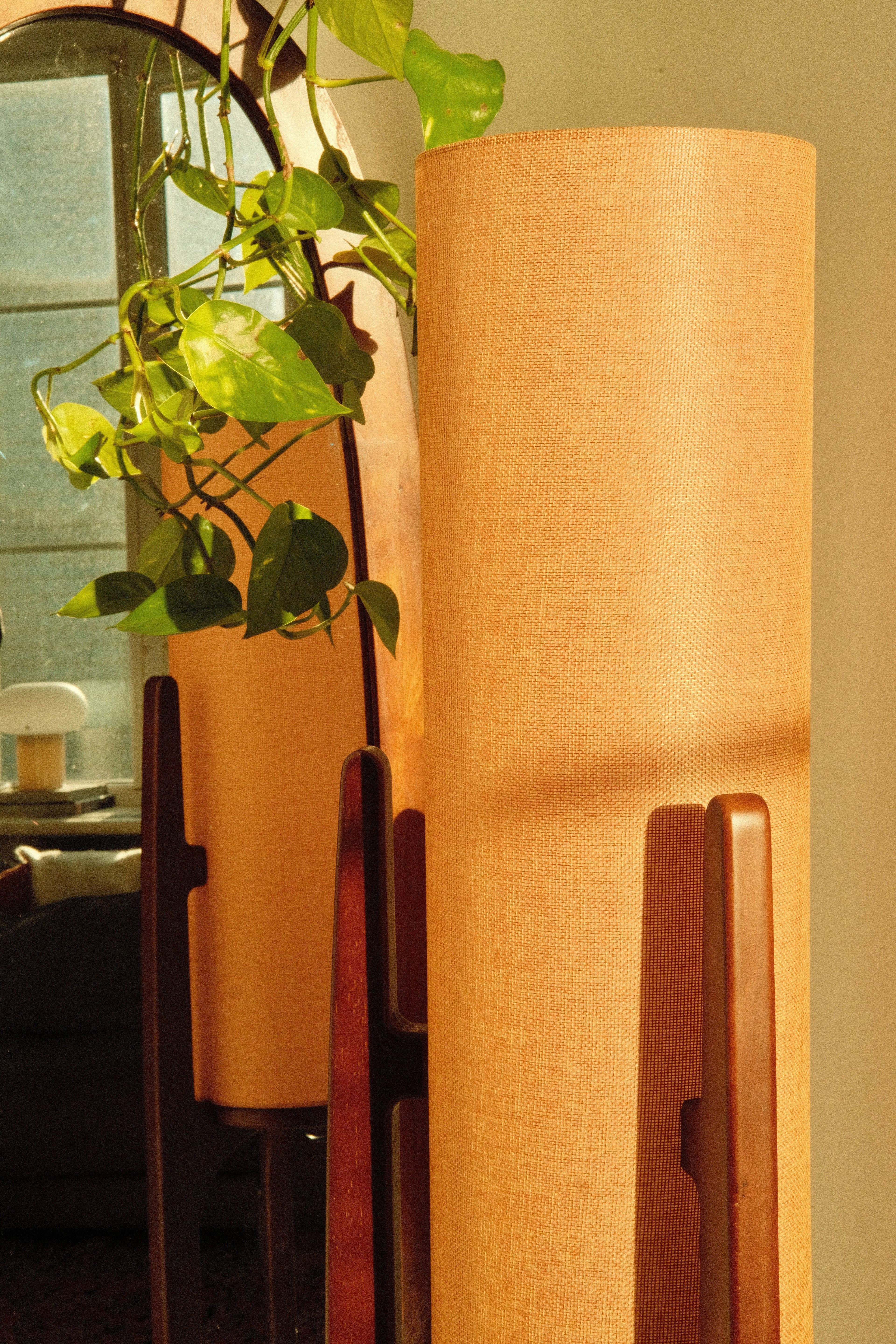 Serene Linen Shade Floor Lamp With Natural Wood Frame