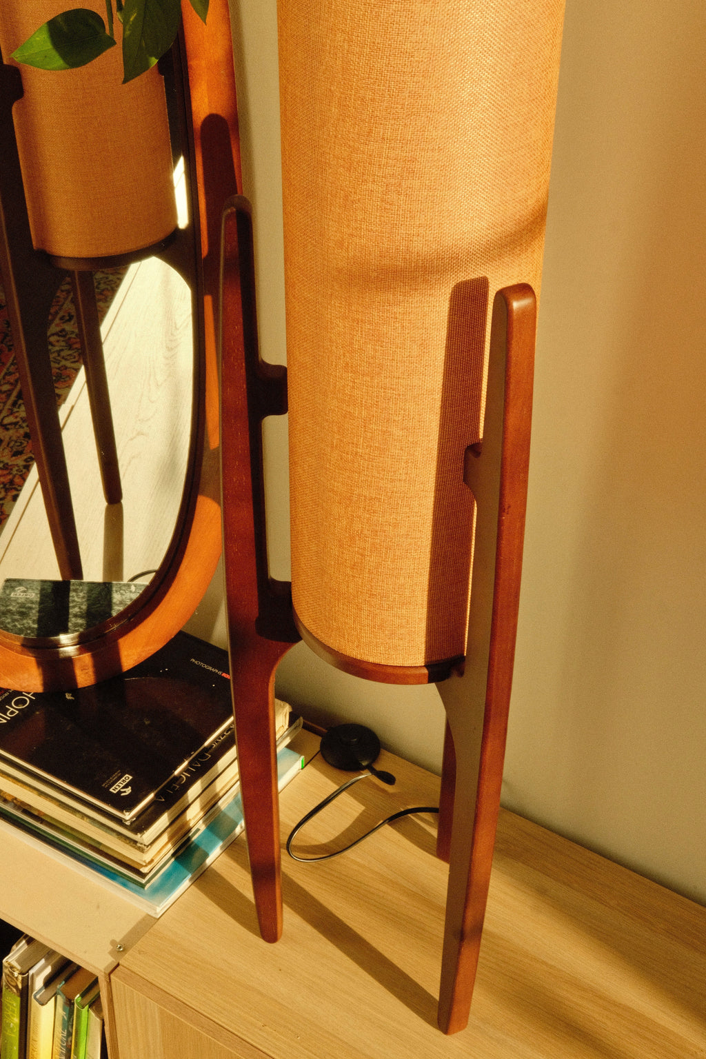 Serene Linen Shade Floor Lamp With Natural Wood Frame