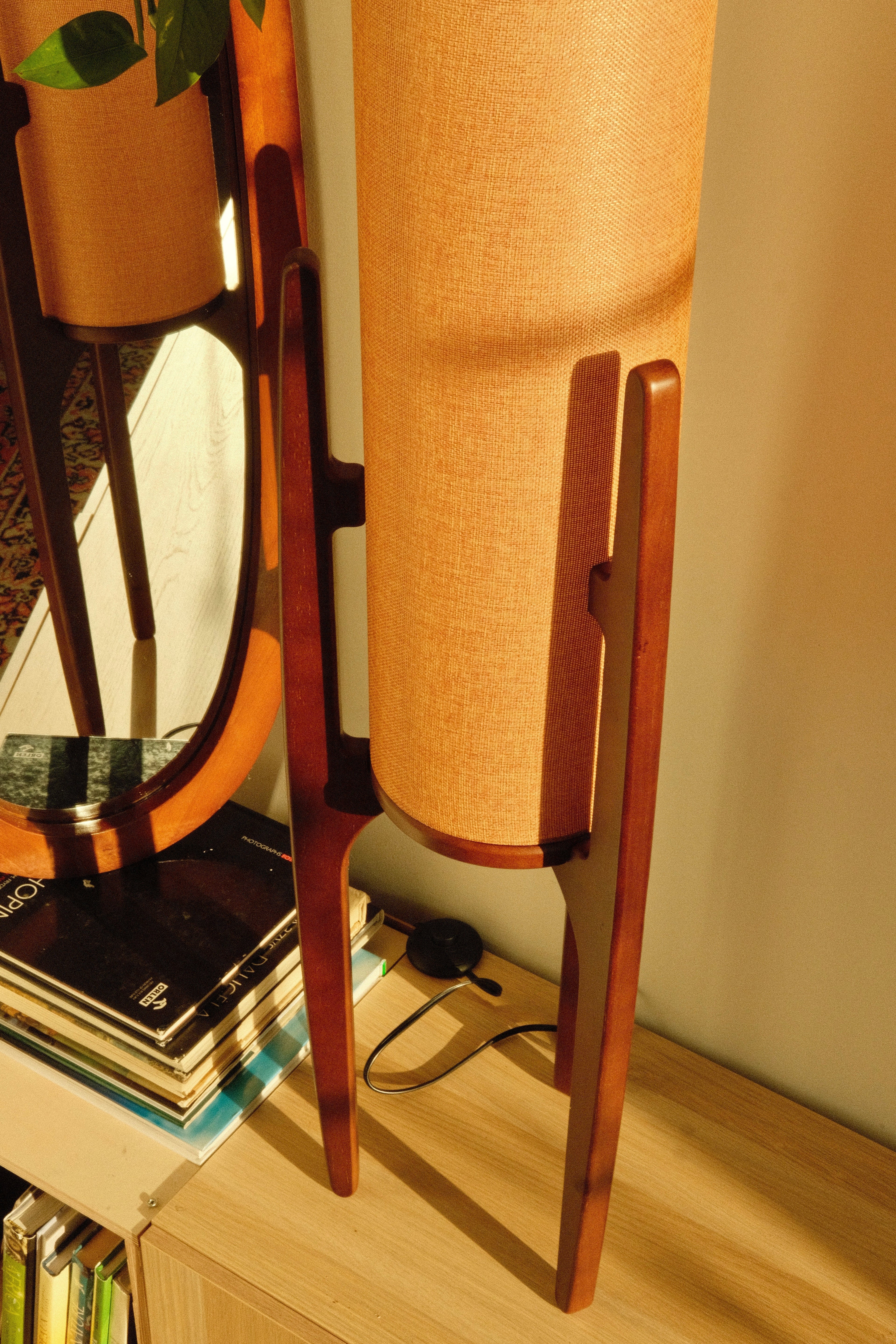 Serene Linen Shade Floor Lamp With Natural Wood Frame
