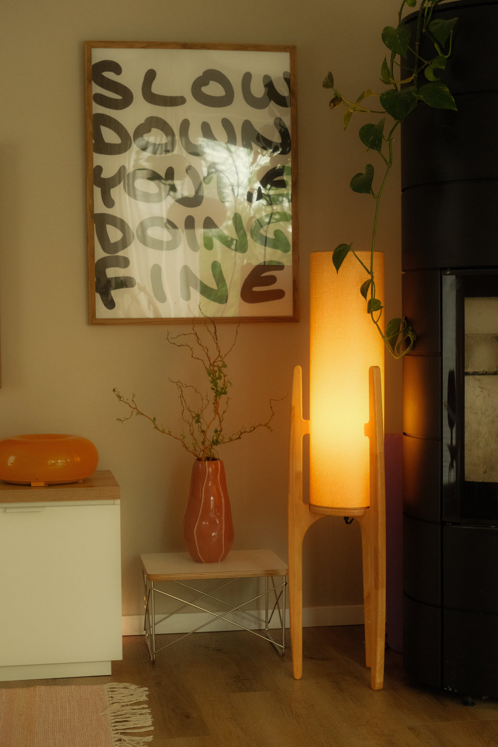 Serene Linen Shade Floor Lamp With Natural Wood Frame