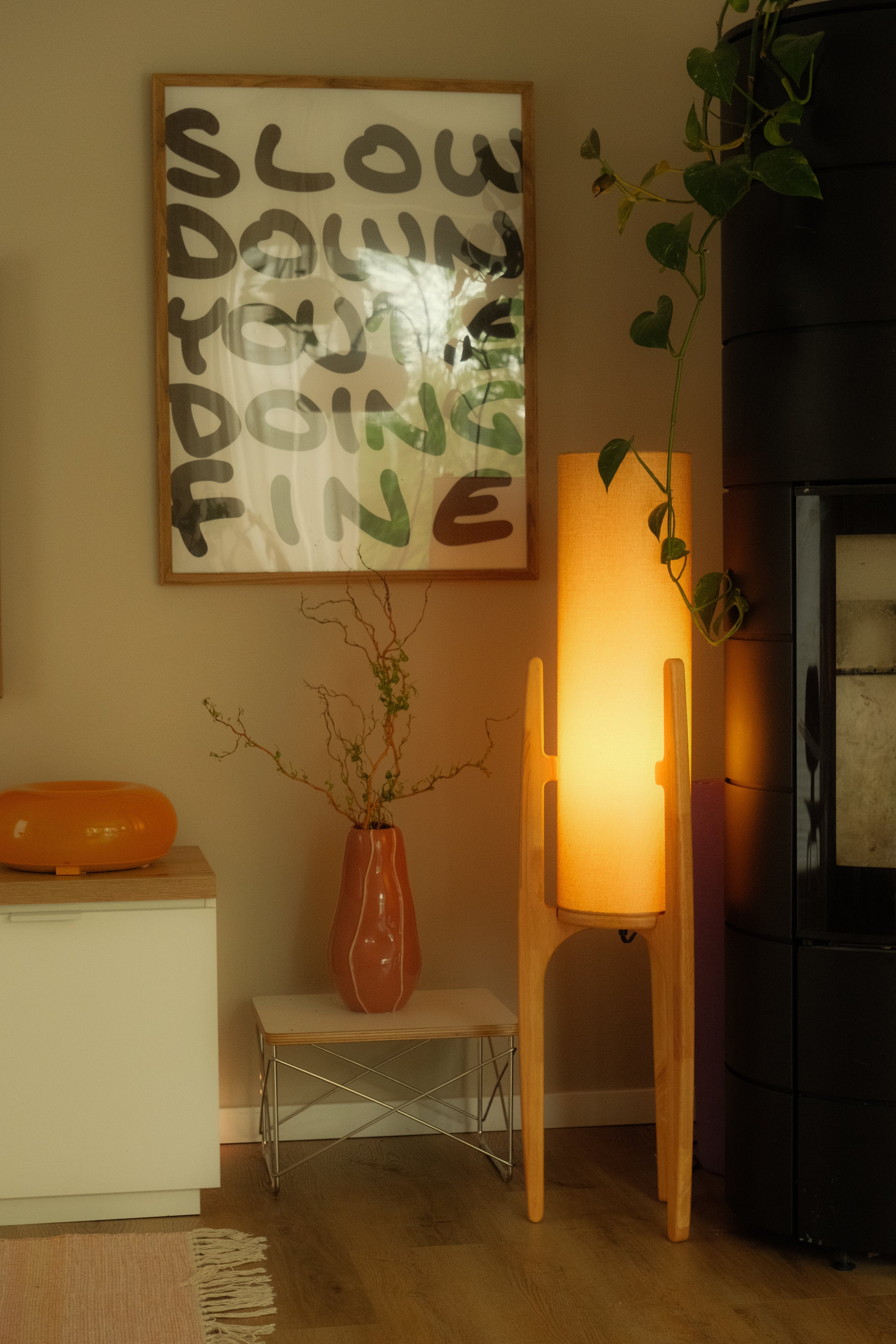 Serene Linen Shade Floor Lamp With Natural Wood Frame