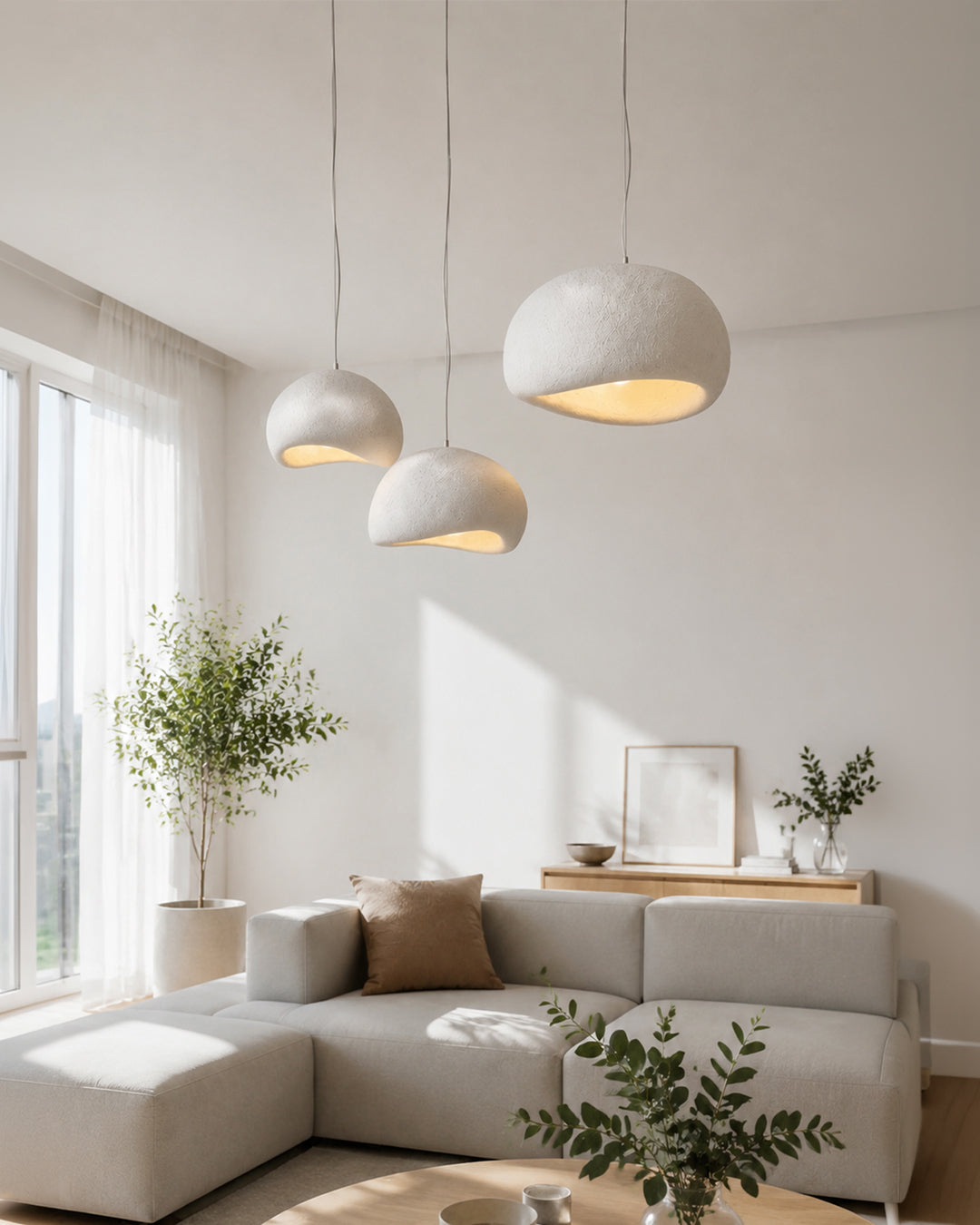 Wabi Sabi Polymer Pendant Light With Organic Texture For Living And Dining Rooms