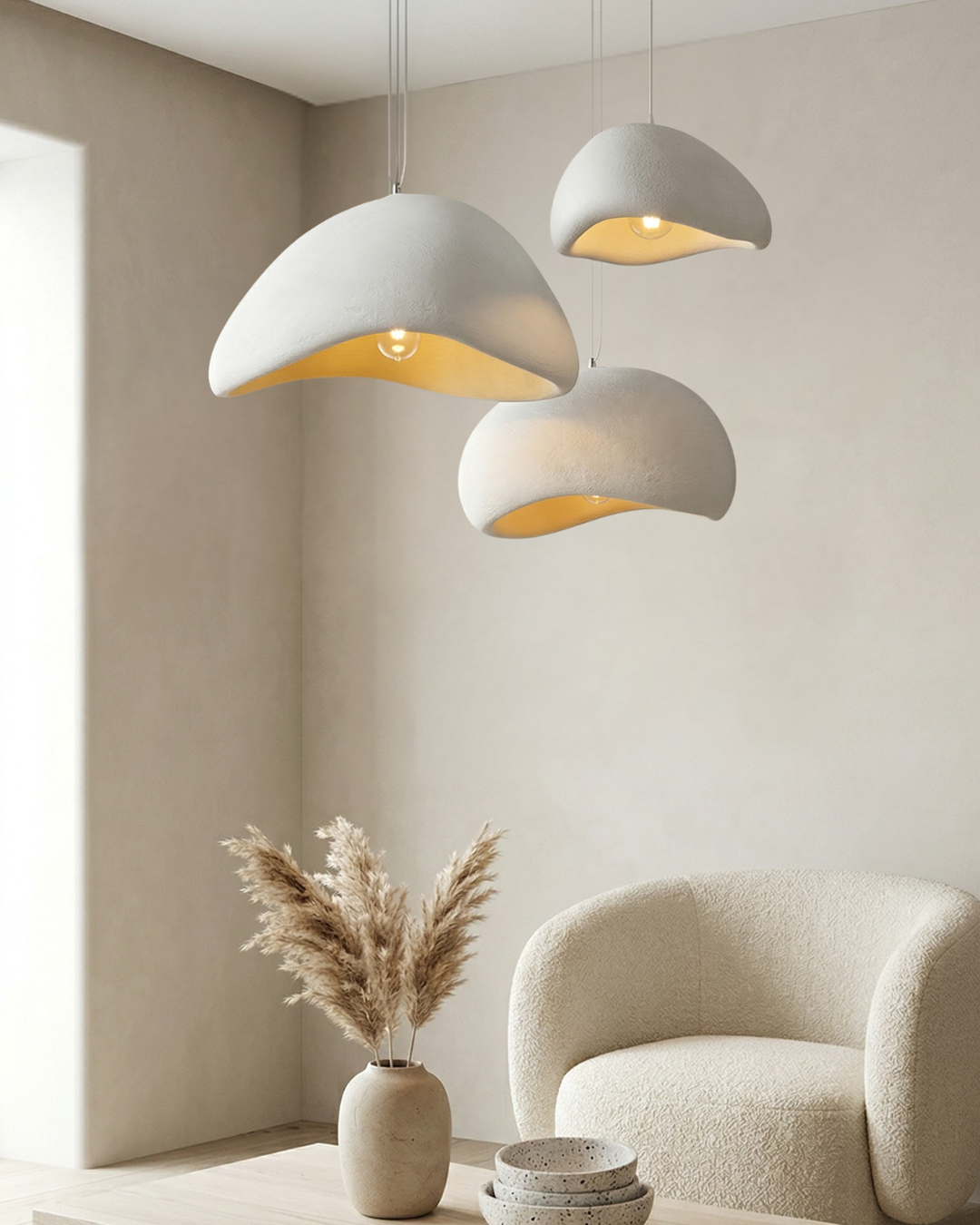 Wabi Sabi Polymer Pendant Light With Organic Texture For Living And Dining Rooms
