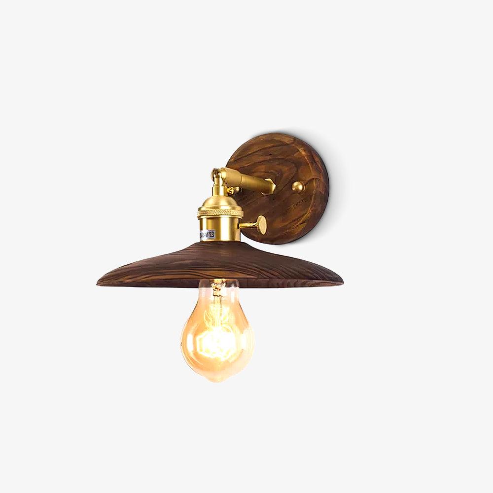 Japandi Walnut Wood Wall Lamp With Brass Accents, E27, Round 20cm