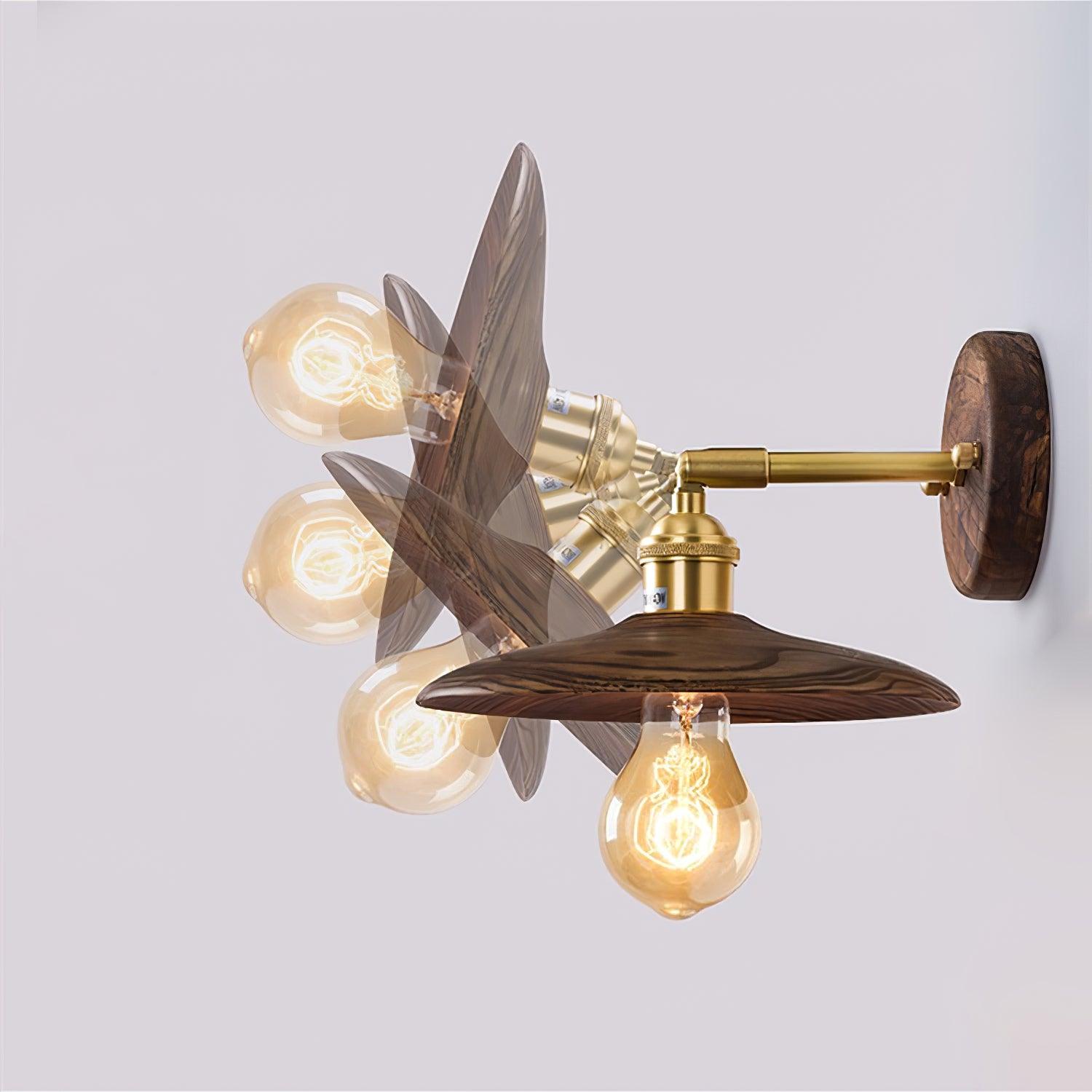 Japandi Walnut Wood Wall Lamp With Brass Accents, E27, Round 20cm