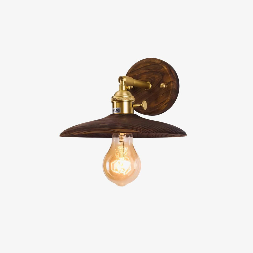 Japandi Walnut Wood Wall Lamp With Brass Accents, E27, Round 20cm