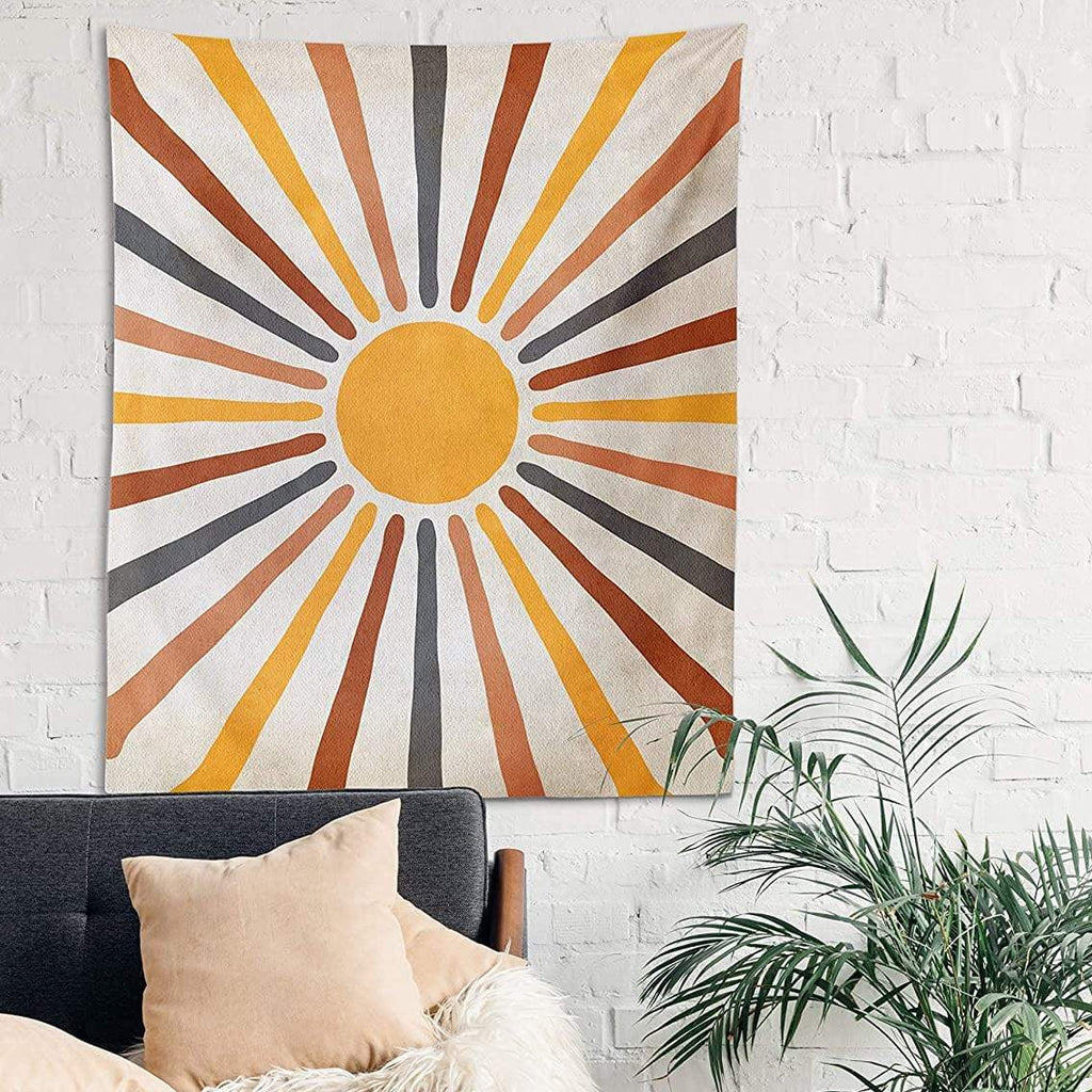 Tenture murale bohème à motif solaire — Mélange polyester-coton, jusqu’à 230 × 150 cm