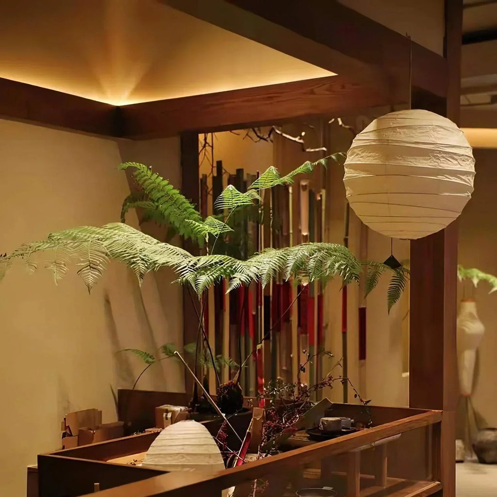 Indoor Ceiling Light Pendant With Rice Paper Sphere Shade For Elegant Home Interiors In Living Rooms And Entryways