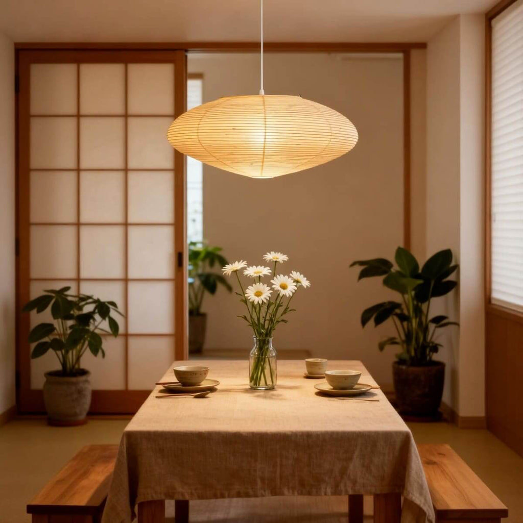 Rice Paper Pendant Light With Oval Shade For Indoor Ceiling Installations Ideal For Living Rooms And Hallways