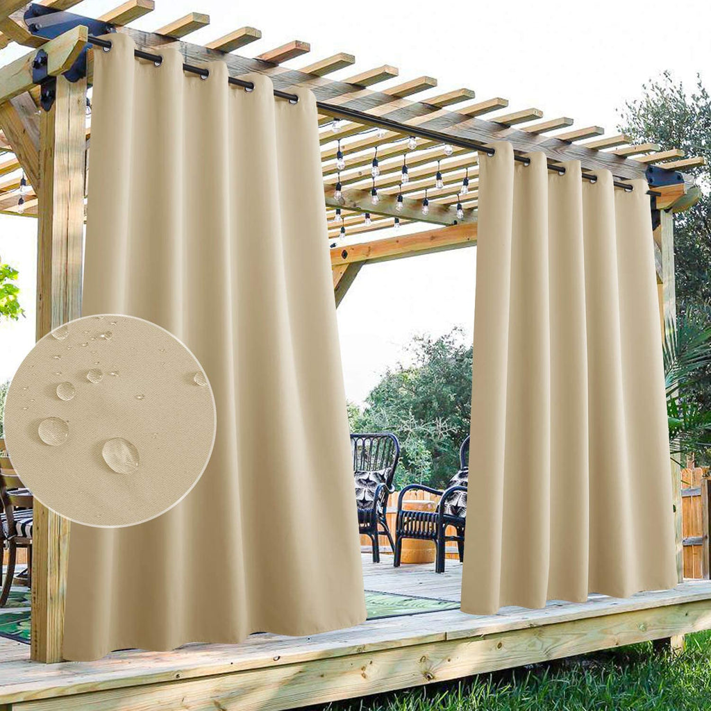 2 Panels Waterproof Patio Curtain With Eyelets Outdoor Privacy And Windproof