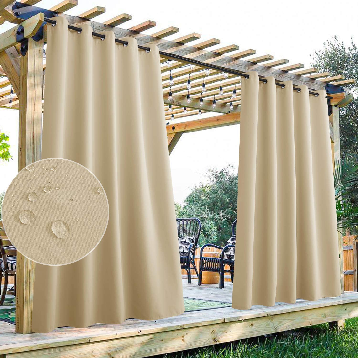 2 Panels Waterproof Patio Curtain With Eyelets Outdoor Privacy And Windproof