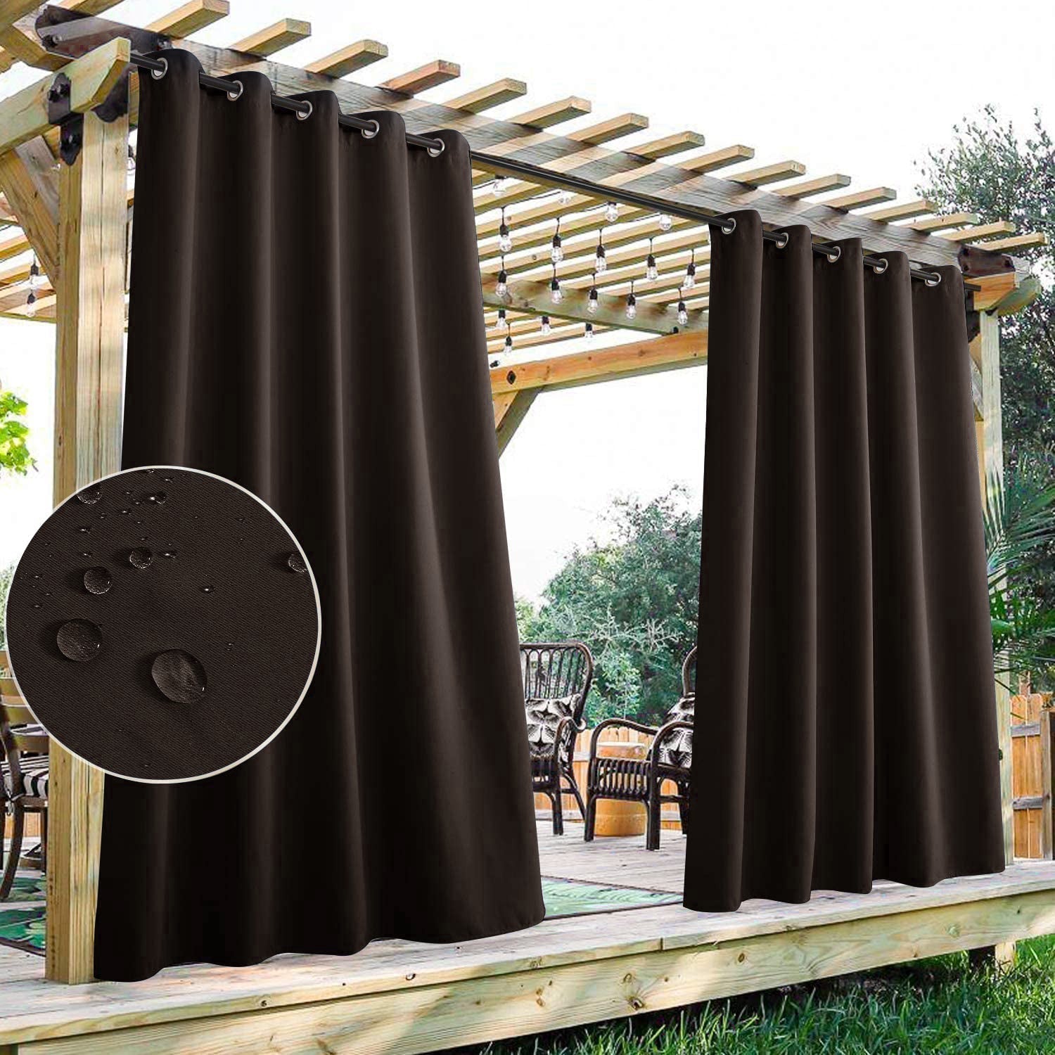 2 Panels Waterproof Patio Curtain With Eyelets Outdoor Privacy And Windproof