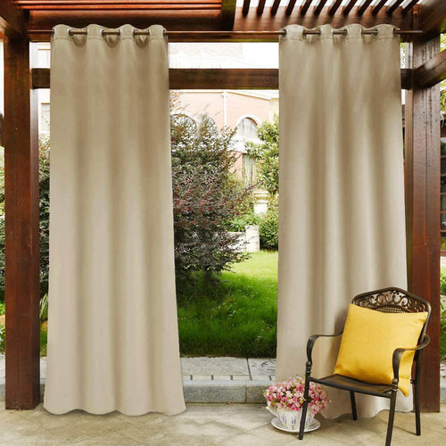2 Panels Waterproof Patio Curtain With Eyelets Outdoor Privacy And Windproof