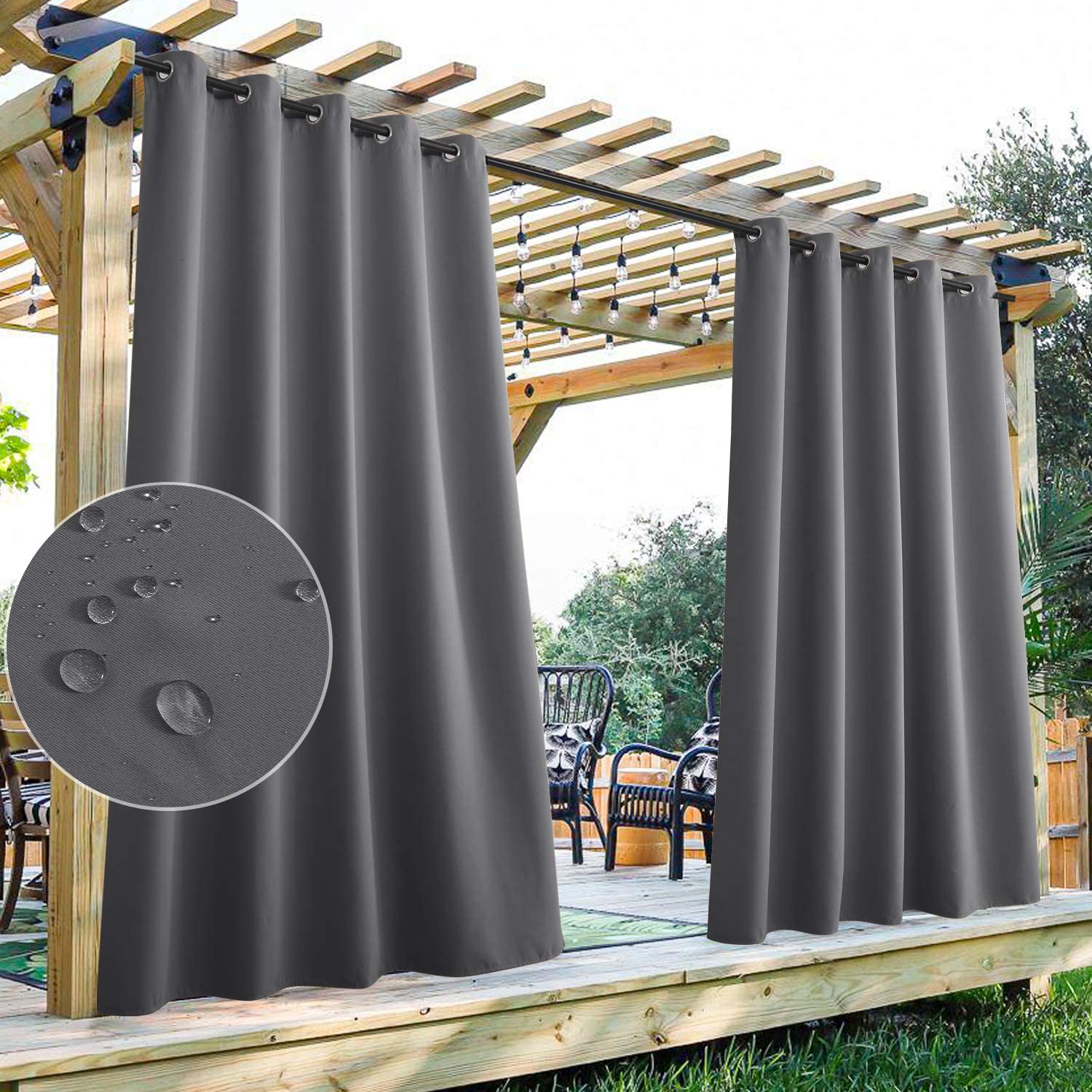 2 Panels Waterproof Patio Curtain With Eyelets Outdoor Privacy And Windproof