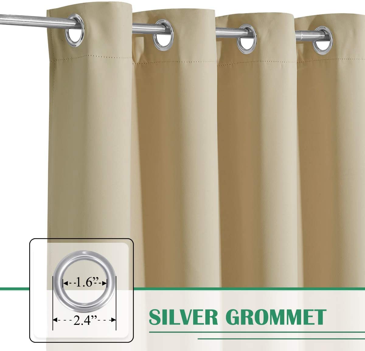 2 Panels Waterproof Patio Curtain With Eyelets Outdoor Privacy And Windproof