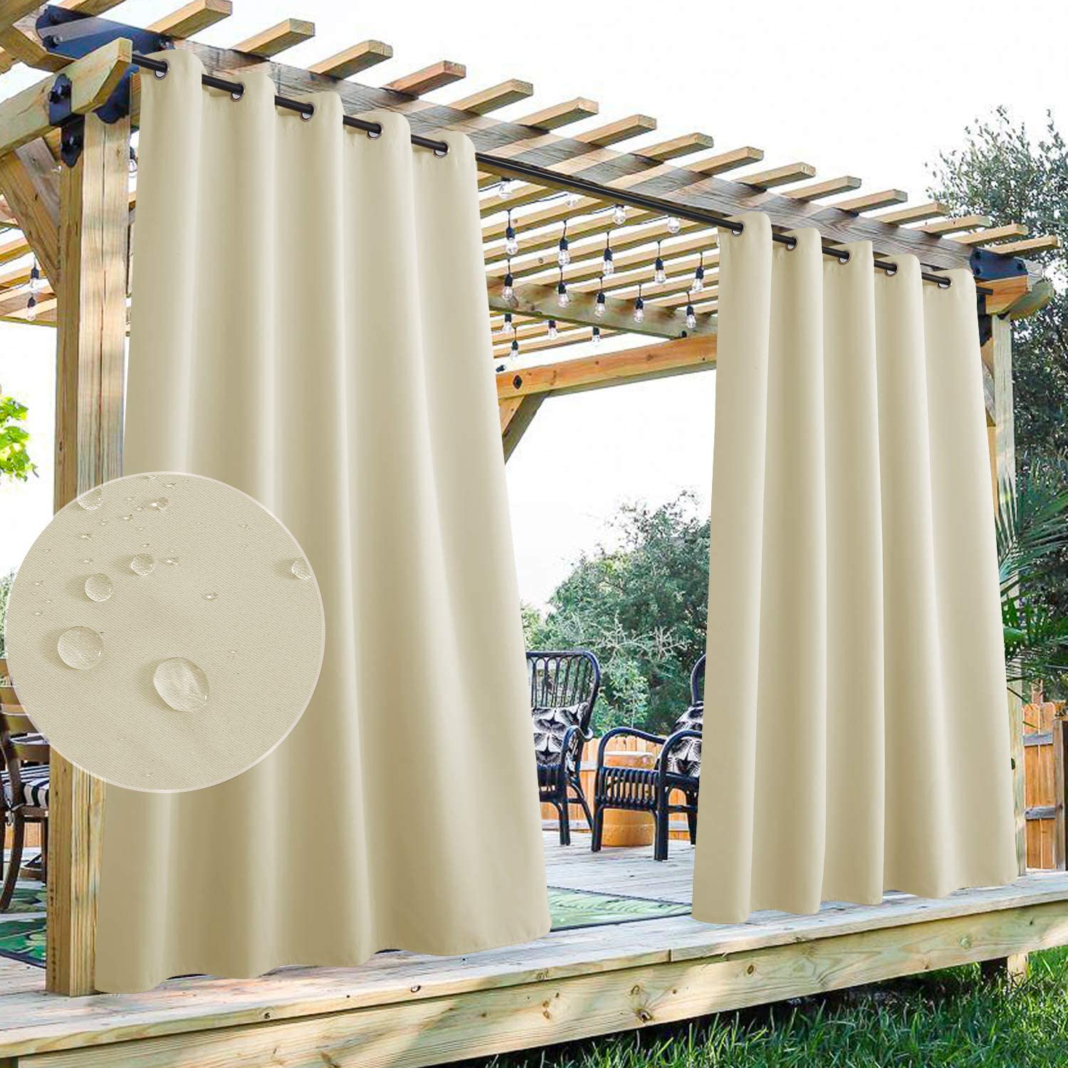 2 Panels Waterproof Patio Curtain With Eyelets Outdoor Privacy And Windproof