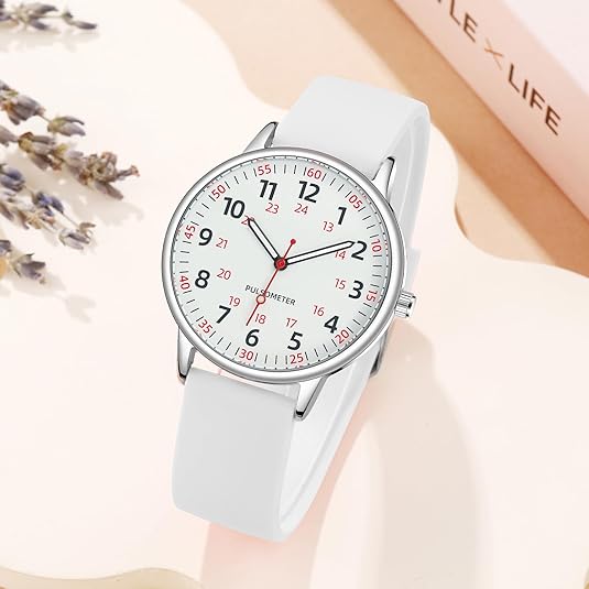 Vattentät sjuksköterskeklocka — silikonarmband, tydlig sekundvisare, analog urtavla, exakt tidvisning