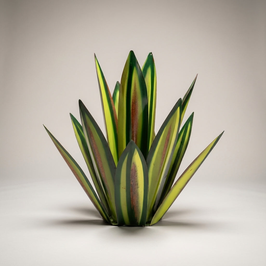 Metal Agave Garden Ornament Solar LED Waterproof, Handmade, Maintenance-Free, Green Blue Red