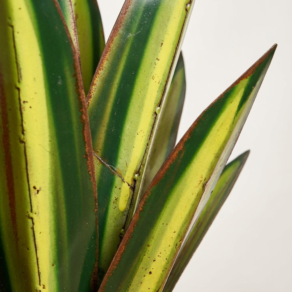 Metal Agave Garden Ornament Solar LED Waterproof, Handmade, Maintenance-Free, Green Blue Red