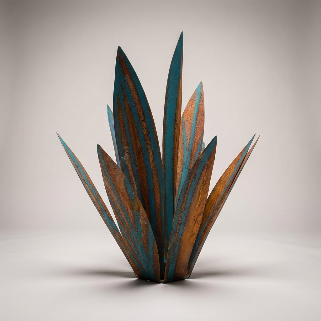 Metal Agave Garden Ornament Solar LED Waterproof, Handmade, Maintenance-Free, Green Blue Red