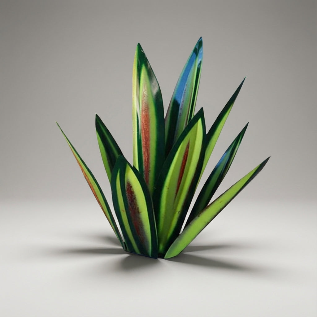 Metal Agave Garden Ornament Solar LED Waterproof, Handmade, Maintenance-Free, Green Blue Red