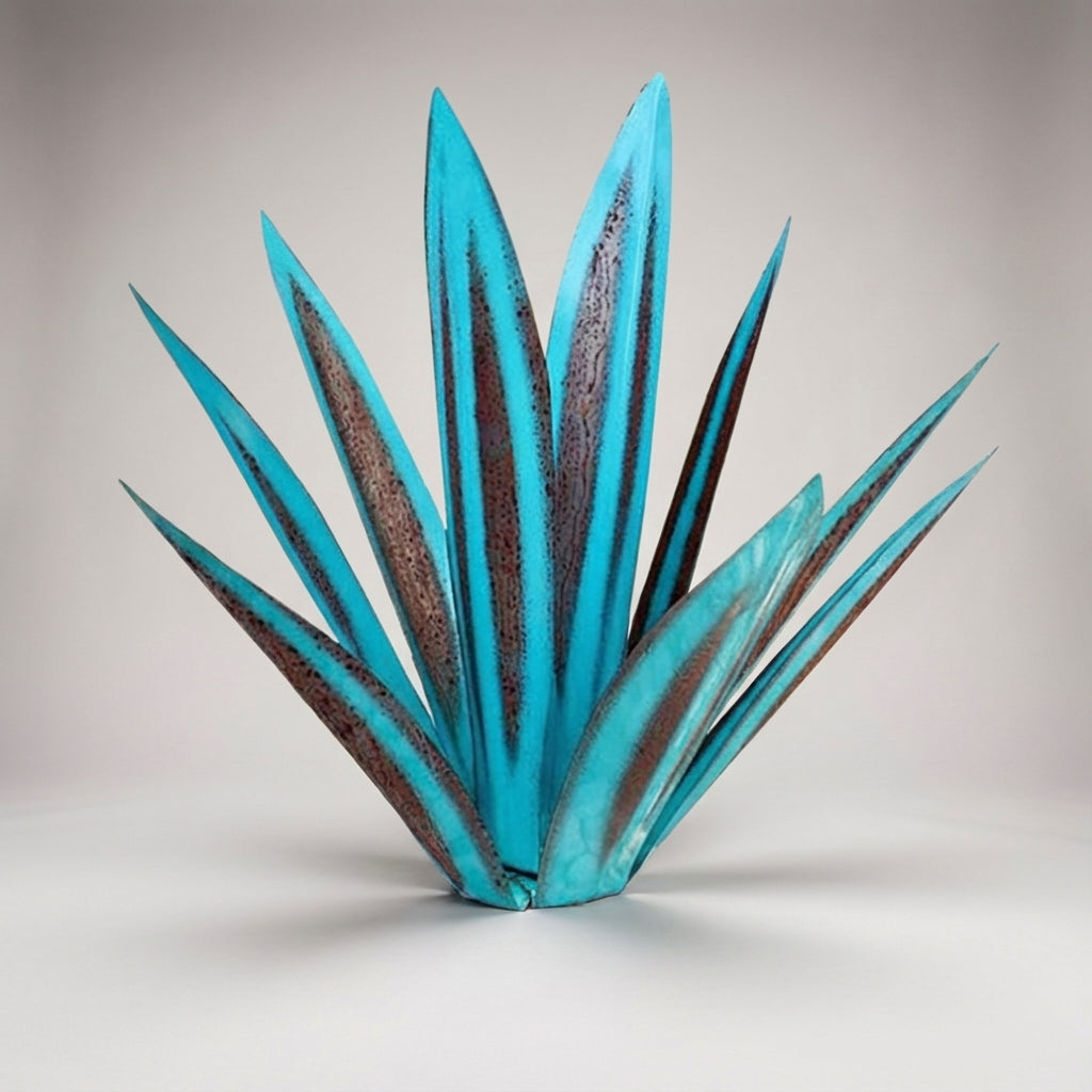 Metal Agave Garden Ornament Solar LED Waterproof, Handmade, Maintenance-Free, Green Blue Red