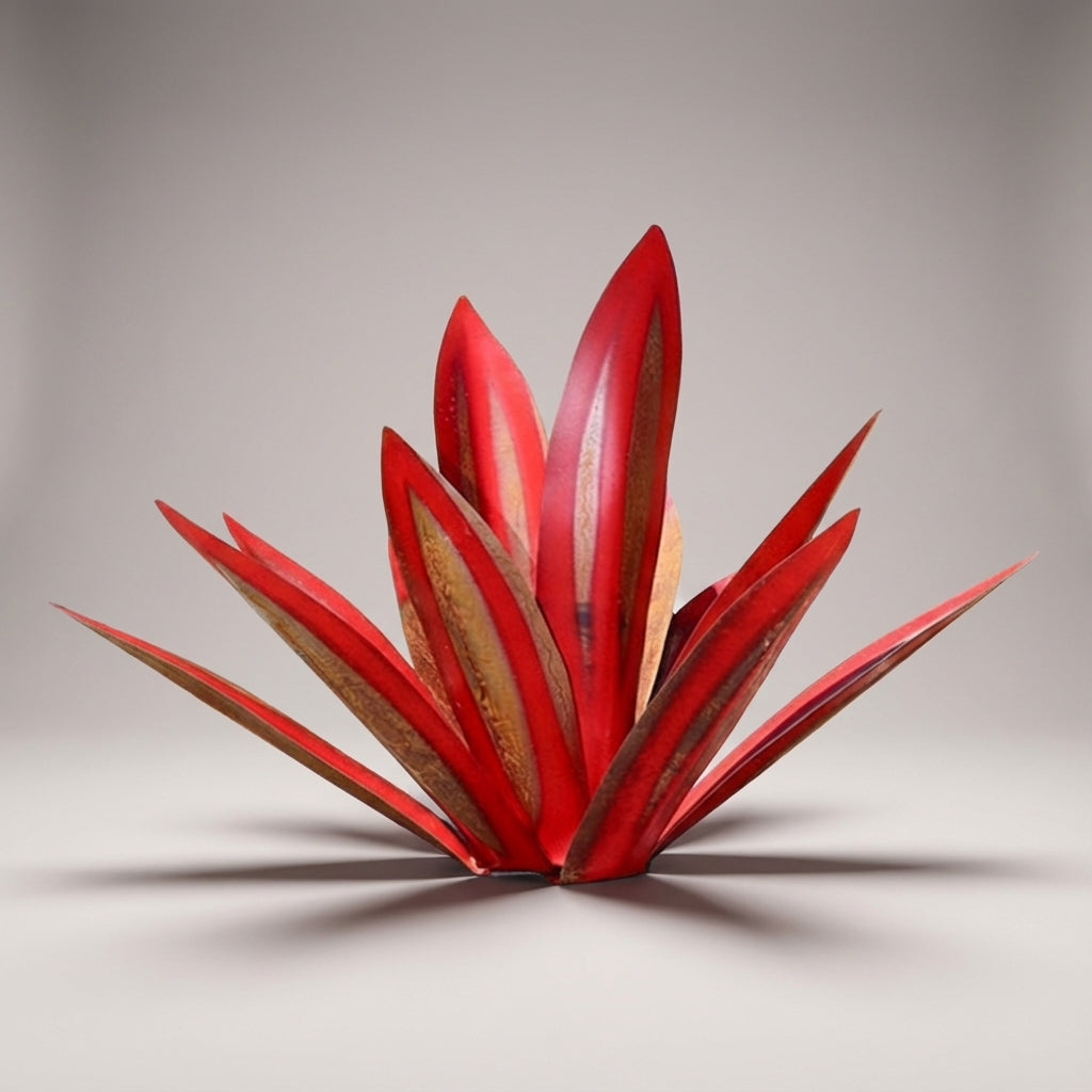 Metal Agave Garden Ornament Solar LED Waterproof, Handmade, Maintenance-Free, Green Blue Red