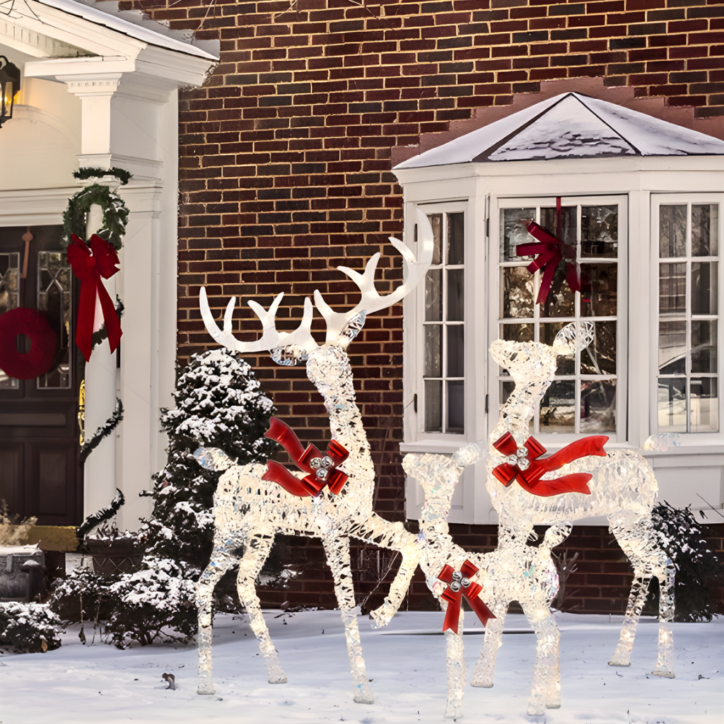 Rattan Design Illuminated Reindeer Family Outdoor Christmas Decoration, 3-Piece Set