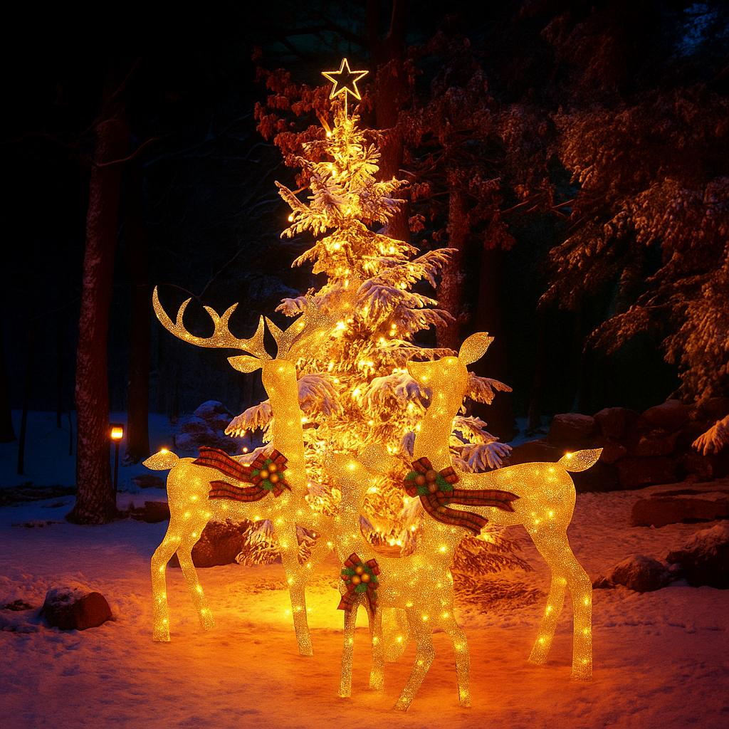 Rattan Design Illuminated Reindeer Family Outdoor Christmas Decoration, 3-Piece Set