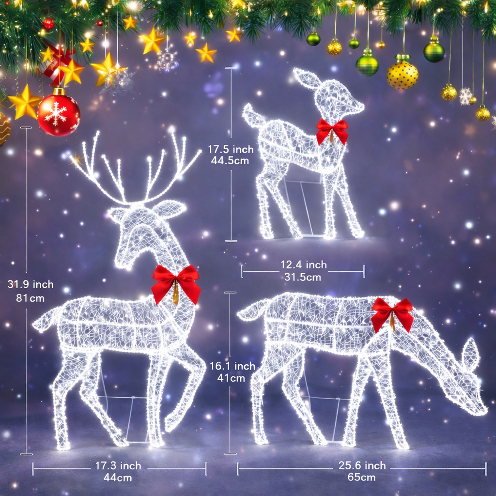 Rattan Design Illuminated Reindeer Family Outdoor Christmas Decoration, 3-Piece Set