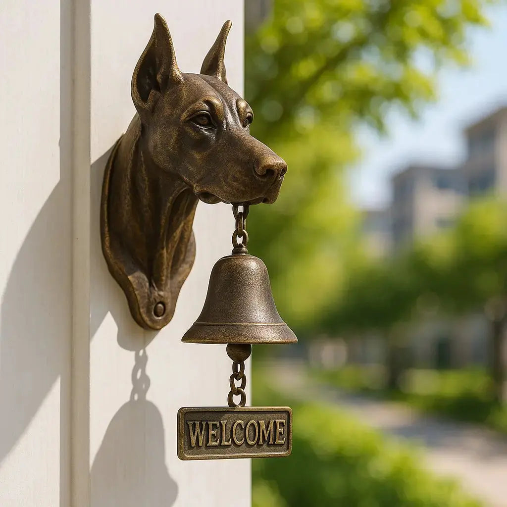 Dog Motif Wall Bell In Antique Bronze For Entrance Classic Home Decor
