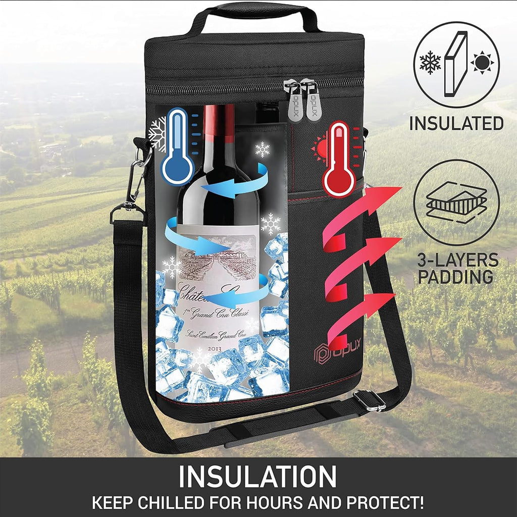 Robuste isolierte Kühltasche aus Canvas – Weintragetasche für zwei Flaschen, verstellbarer Trageriemen