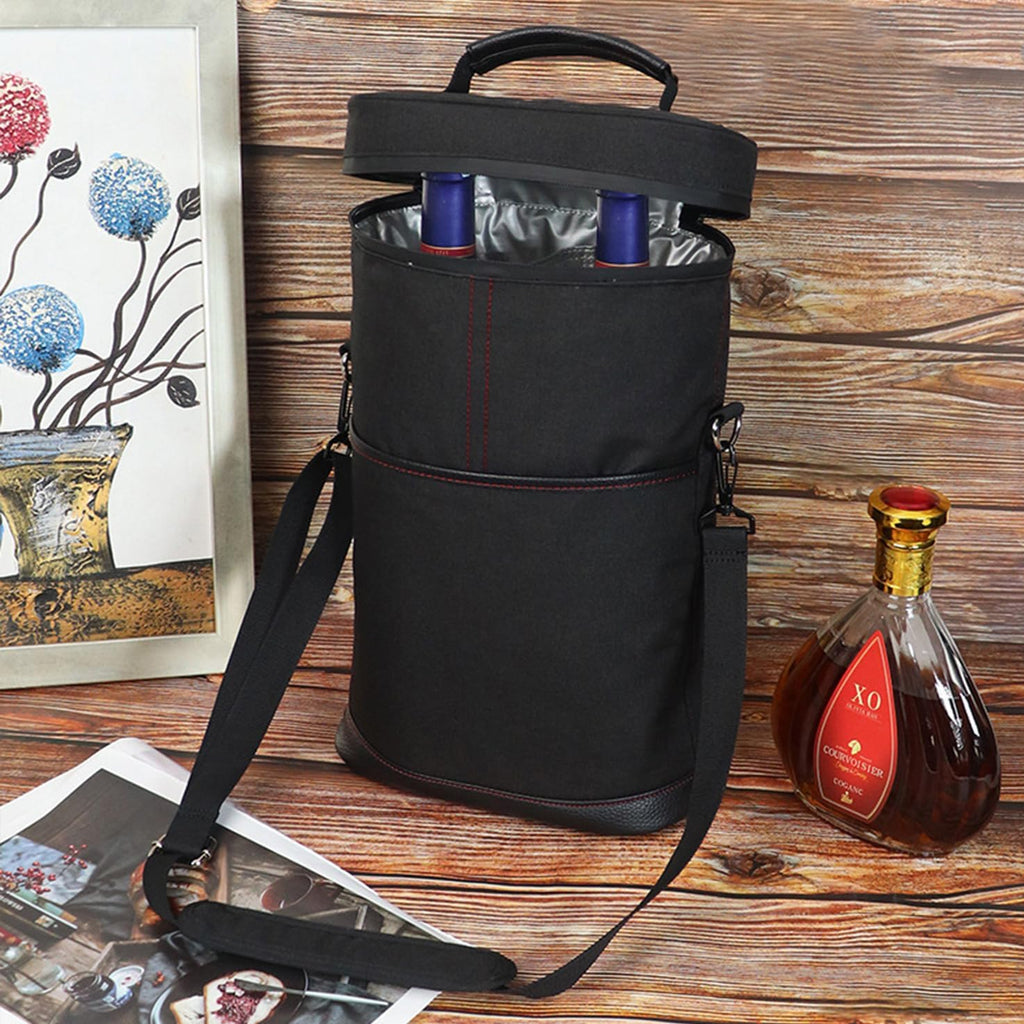 Robuste isolierte Kühltasche aus Canvas – Weintragetasche für zwei Flaschen, verstellbarer Trageriemen