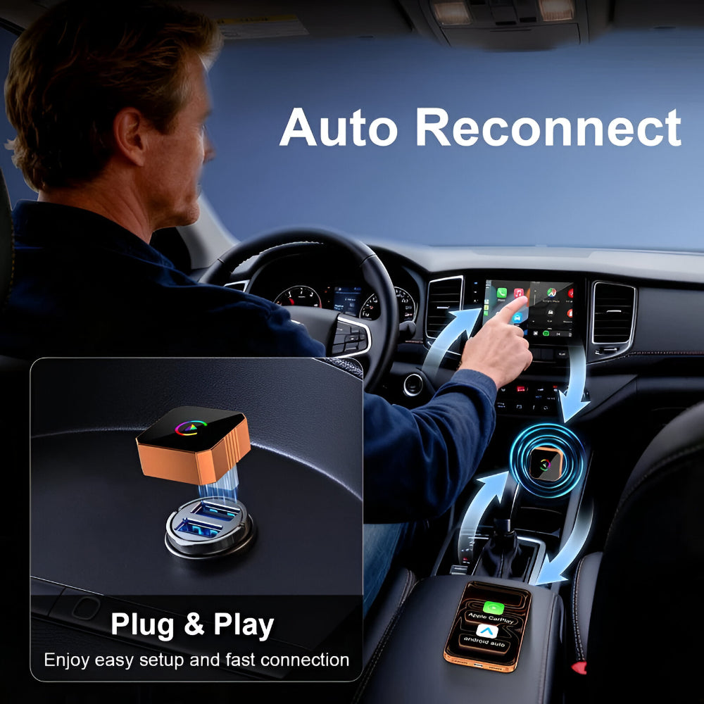 Adattatore wireless per CarPlay — dispositivo USB compatto, collegamento diretto alla porta