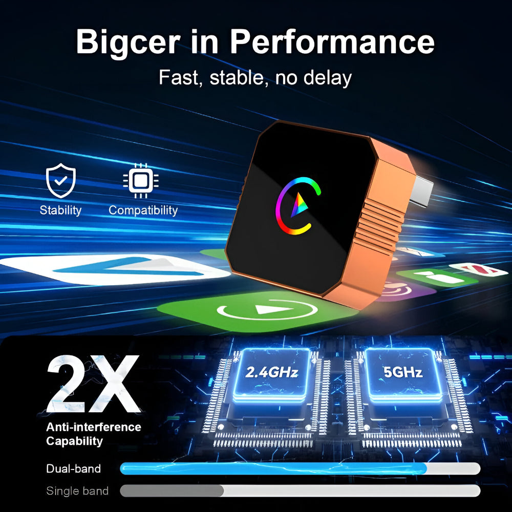 Adattatore wireless per CarPlay — dispositivo USB compatto, collegamento diretto alla porta