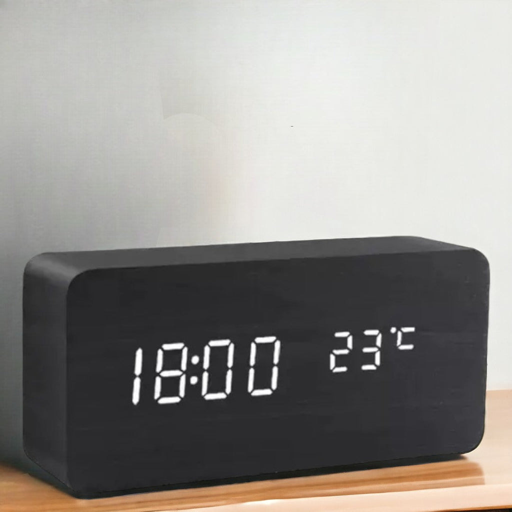 WoodWatch Digitale LED-Uhr – Sprachbefehle, Wecker, Temperaturanzeige –