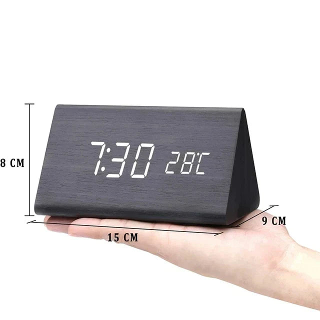 WoodWatch Digitale LED-Uhr – Sprachbefehle, Wecker, Temperaturanzeige –