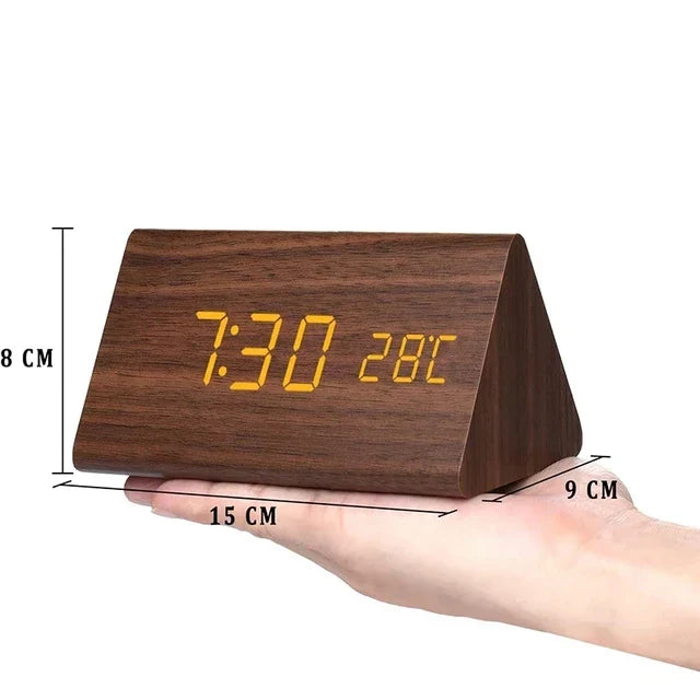 WoodWatch Digitale LED-Uhr – Sprachbefehle, Wecker, Temperaturanzeige –