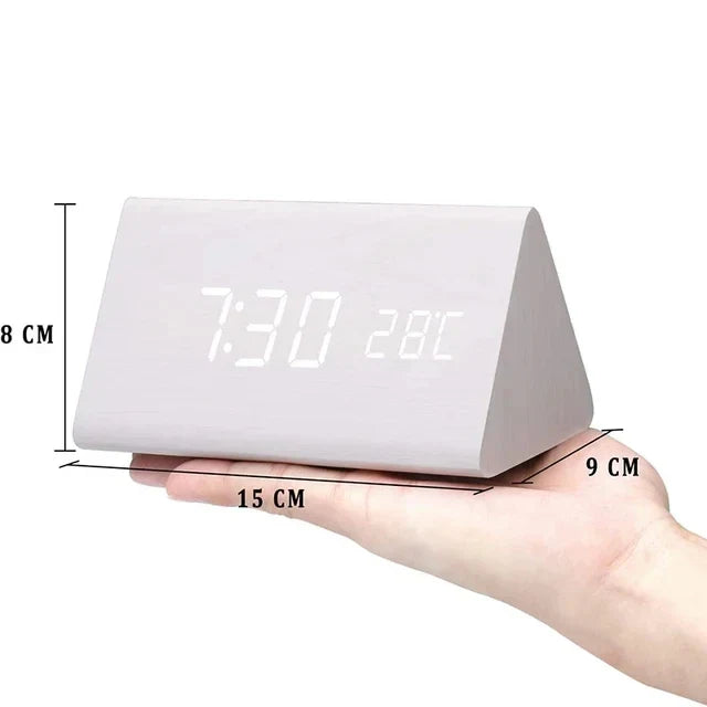WoodWatch Digitale LED-Uhr – Sprachbefehle, Wecker, Temperaturanzeige –