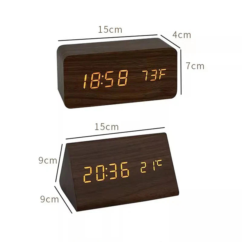 WoodWatch Digitale LED-Uhr – Sprachbefehle, Wecker, Temperaturanzeige –